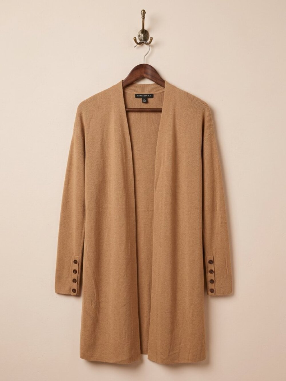 Banana Republic Camel Long Cardigan Button-Cuff V-Neck Cotton Blend S